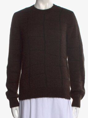 Max Mara Mohair Wool Blend Windowpane Jacquard Sweater Chocolate Brown Size M